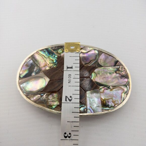 Unique Belt Buckle Wood Mosaic With‎ Multicolor Crystal Stones Silver Base